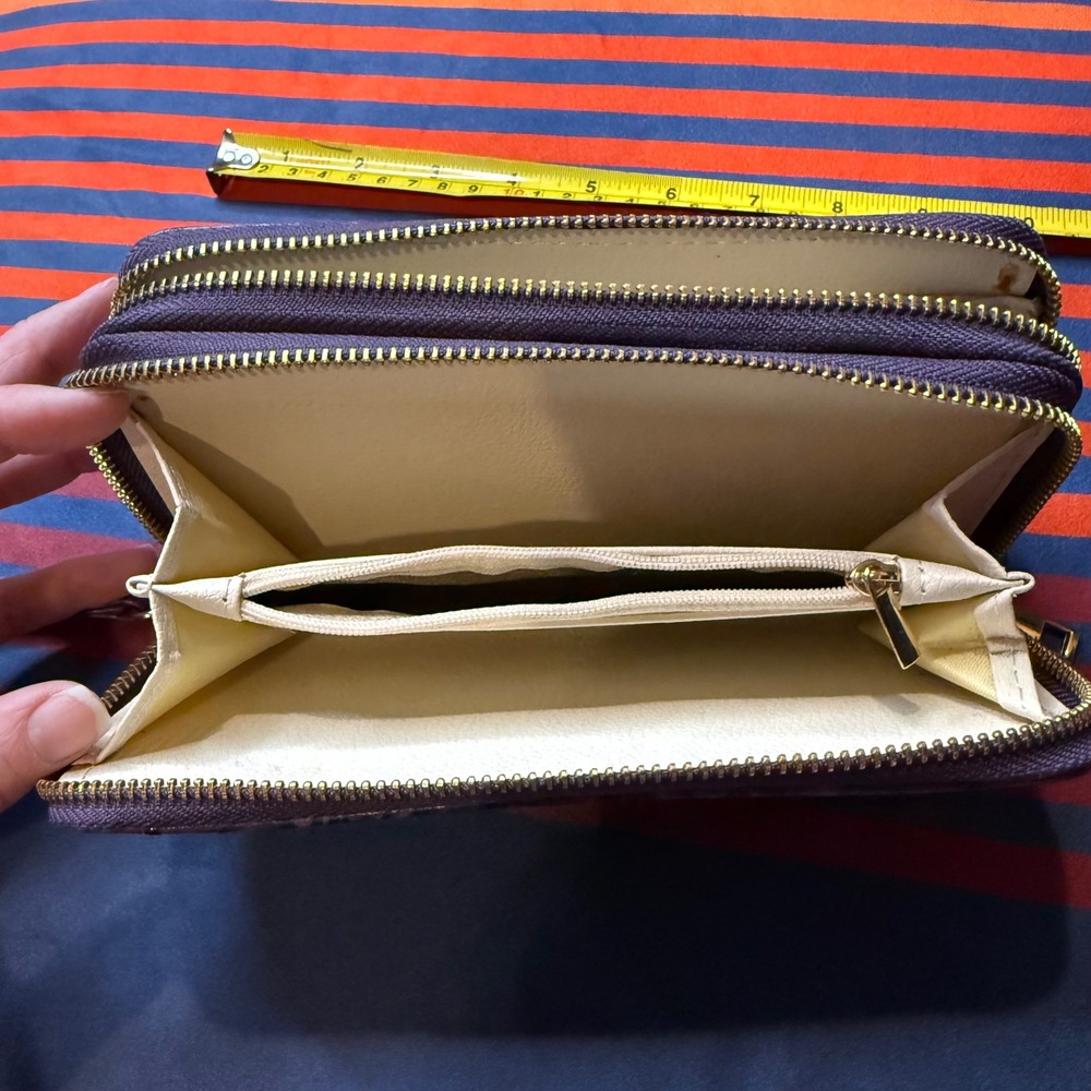 Purple Croc‎ Ostrich Embossed Double Zip Wristlet Wallet Organizer Clutch Y2K - Picture 4 of 8